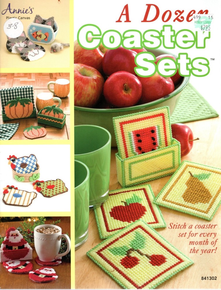 Annie's Attic 841302 A DOZEN COASTER SETS Santa Plastic Canvas Pattern Leaflet