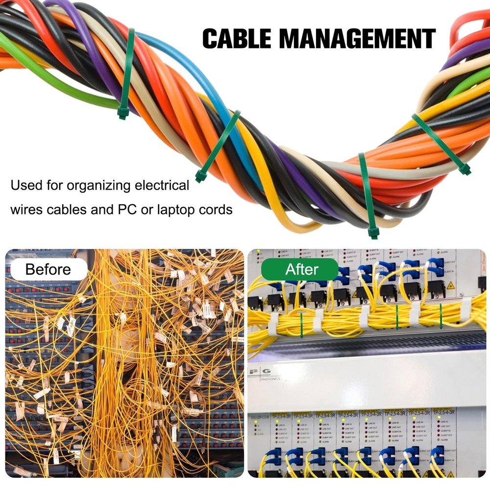 Green Cable Ties Assorted Sizes 4+6+8+12 In 400 Pack Zip