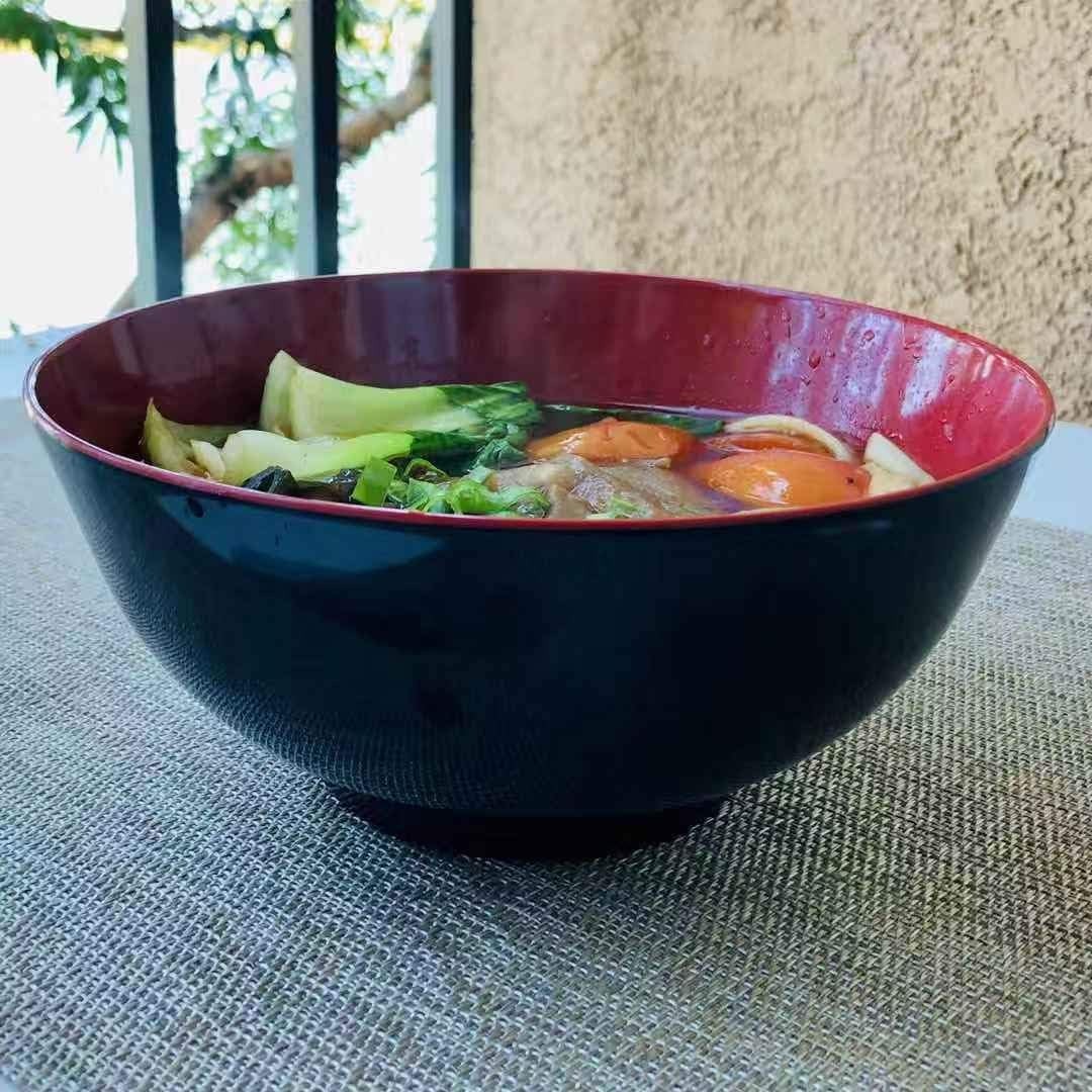 2 Pack Large Soup Bowl Japanese Style Plastic Ramen 52 oz Black and Red S-2396x2