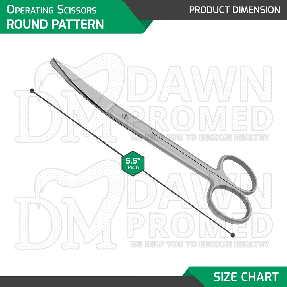 3 Pcs Operating Scissors 5.5" Curved Sharp Blunt Round Pattern Surgical Set