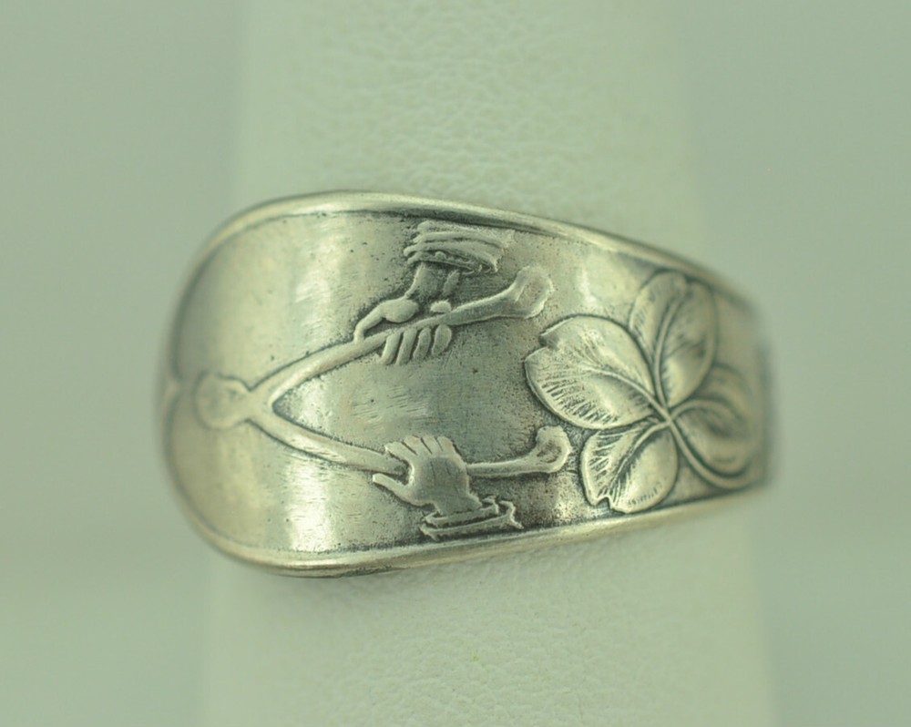 Solid 925 Sterling Silver Four-Leaf Clover Good Luck Adjustable Spoon Ring
