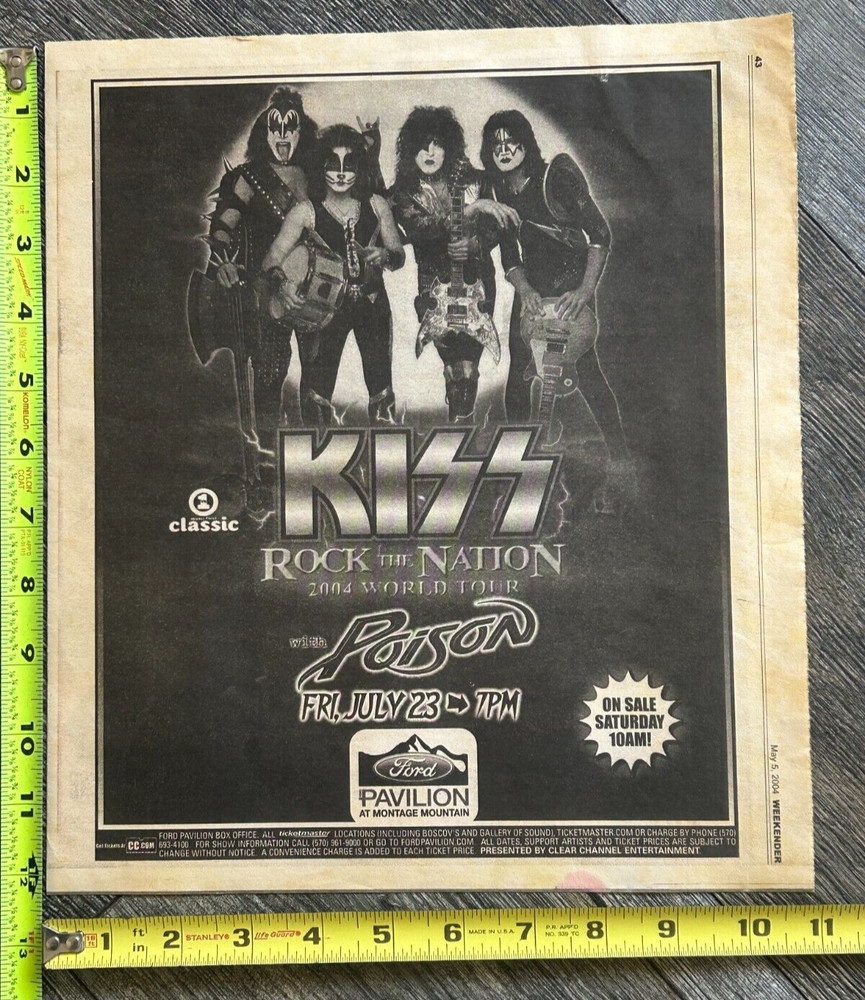 KISS Concert Ad Rock The Nation Tour 2004 Montage Mountain PA Vintage Kiss 12"