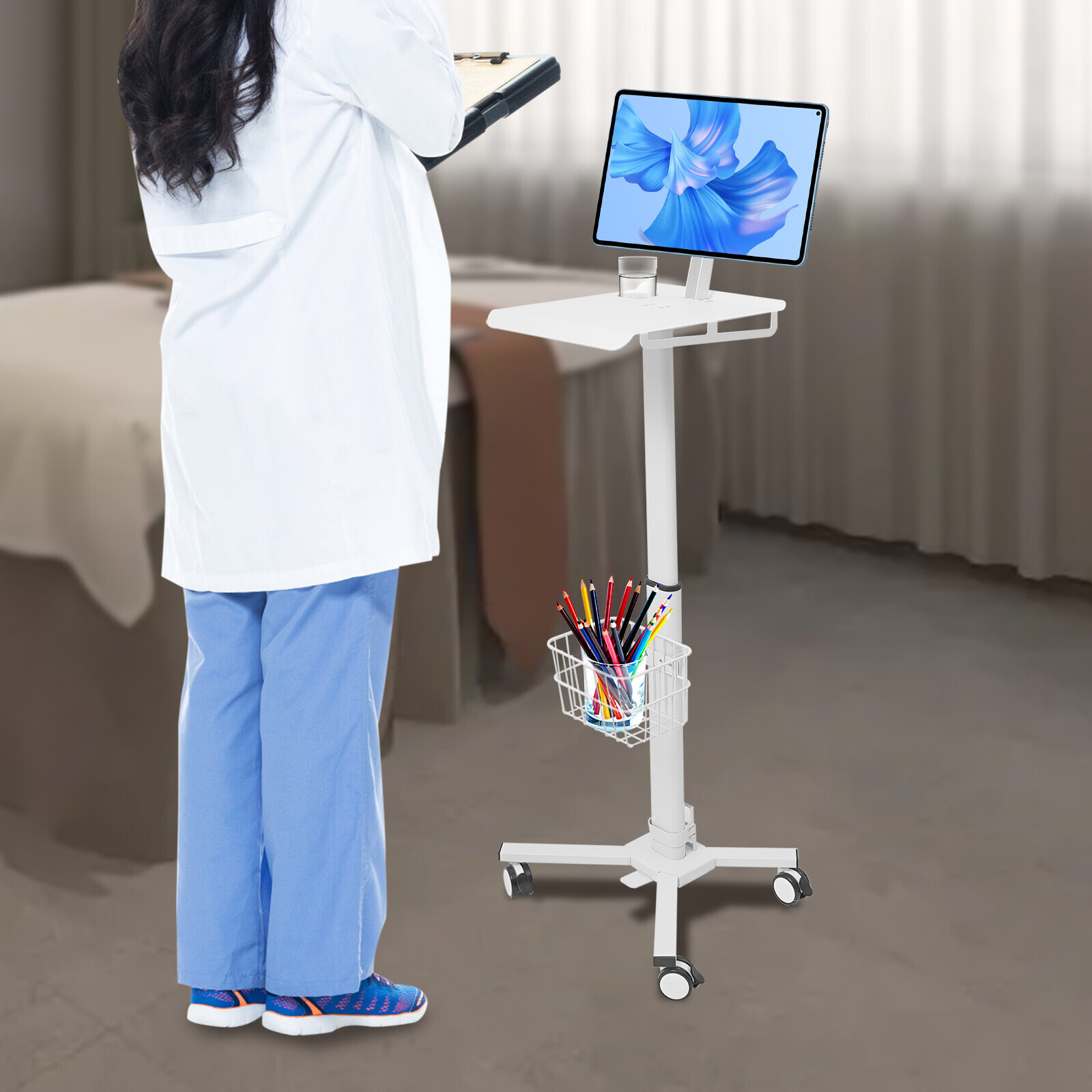Adjustable Rolling Medical Cart with iPad Holder for Healthcare & Spa