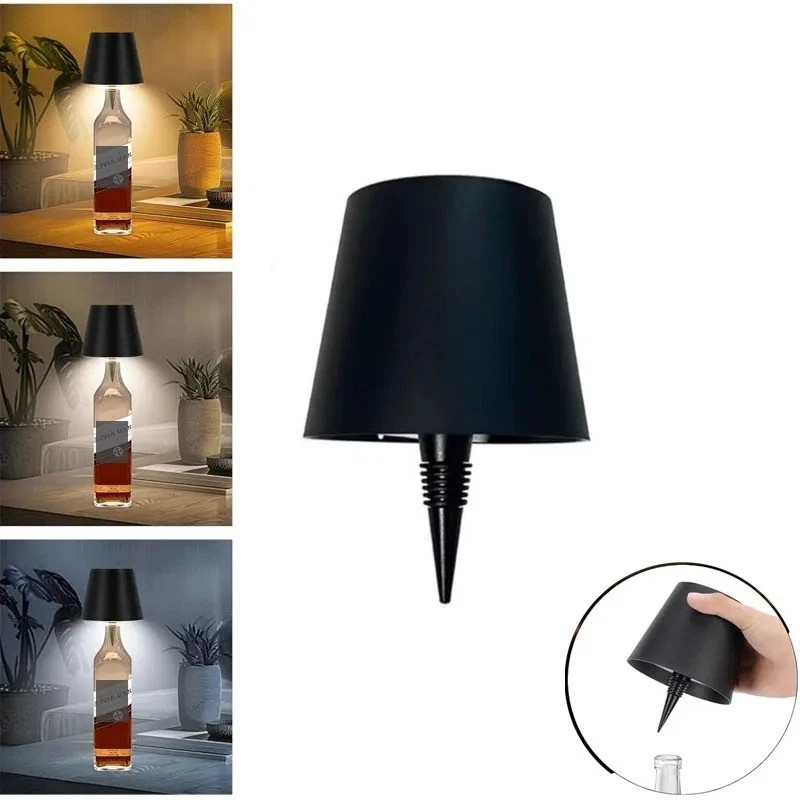 Wine Bottle LED Lamp Rechargeable 3 Colors Touch Dimmable Table Light Black