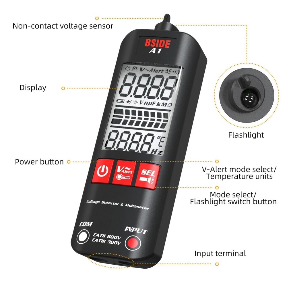 A1 Fully Automatic Digital Multimeter Backlight Voltage Tester Voltmeter DC AC