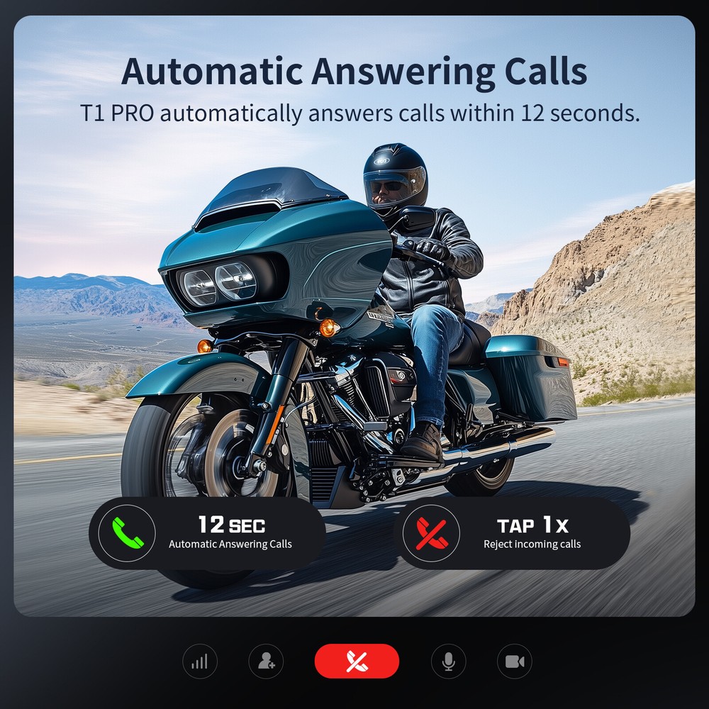 2x T1 Pro Motorcycle Intercom 6 Riders Group 2000m Bluetooth Helmet Headset