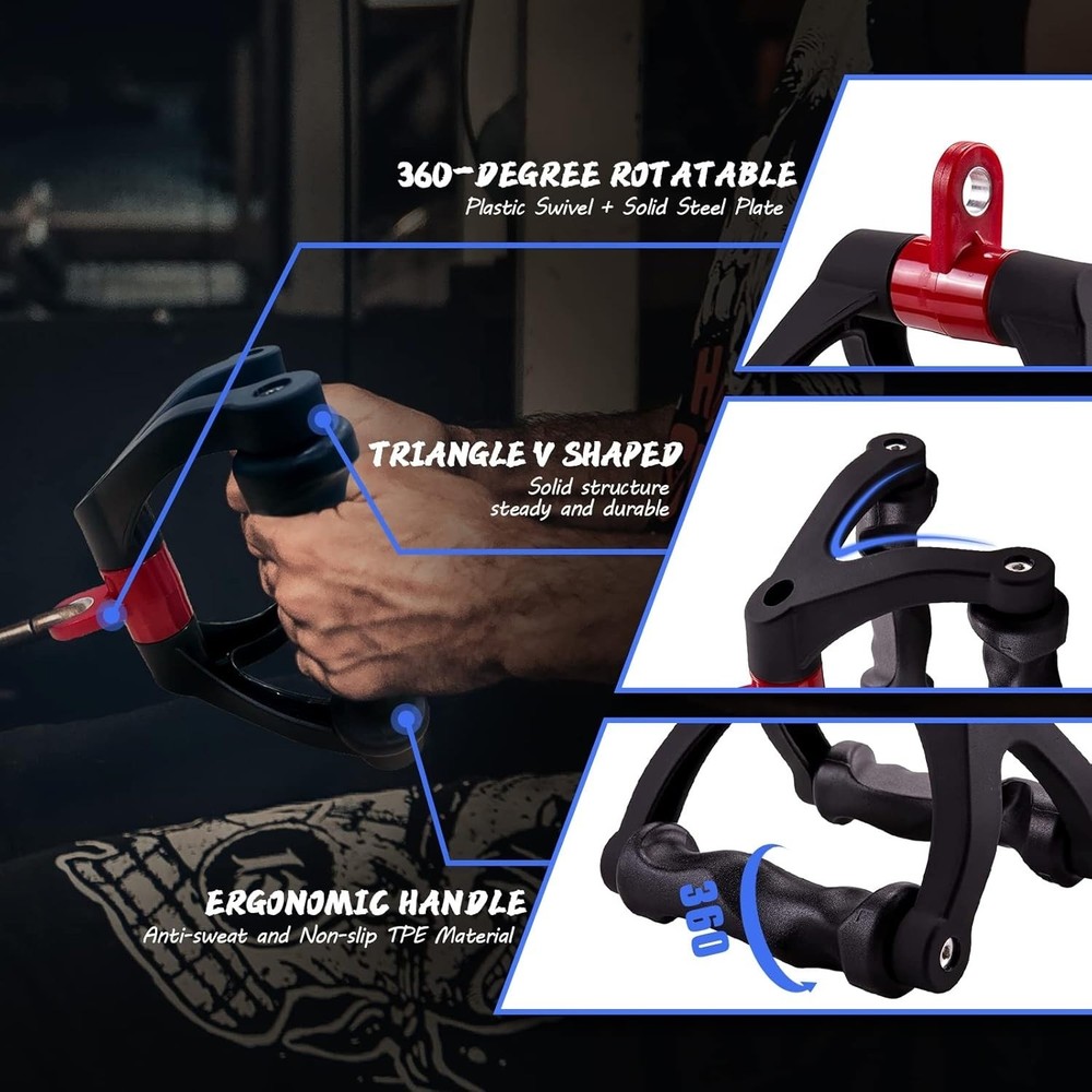Double D Handle Cable Attachment Triangle V Bar Grip For LAT Pulldown, Anti-Slip