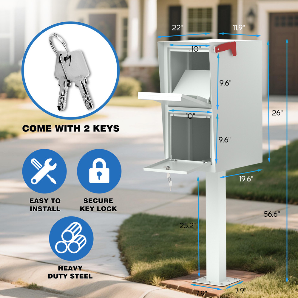 Curbside Locking Mailbox for Packages Large Street Mailbox for Outside with Post