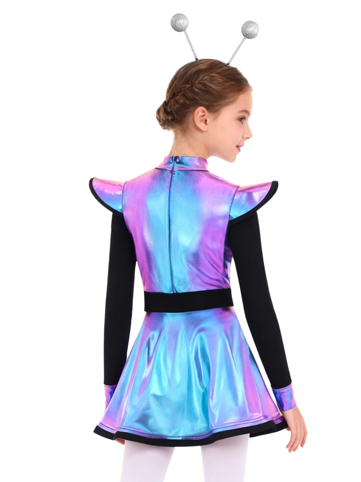 Kids Girls Dress Mock Neck Alien Costume Built-In Shorts Outfit Outerspace 2Pcs