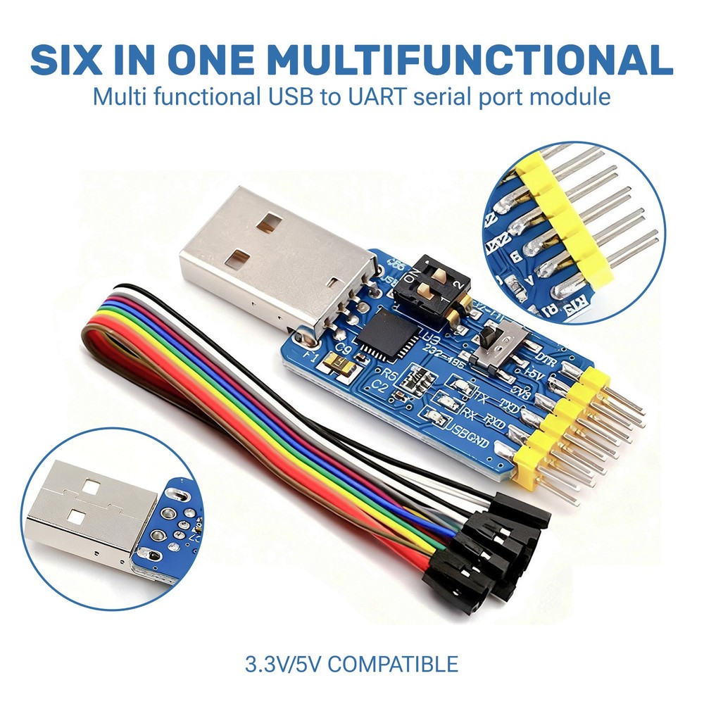 ​​6 -in- 1 CP2102 USB Serial Interface Module - TTL RS485 RS232 Auto - Recovery