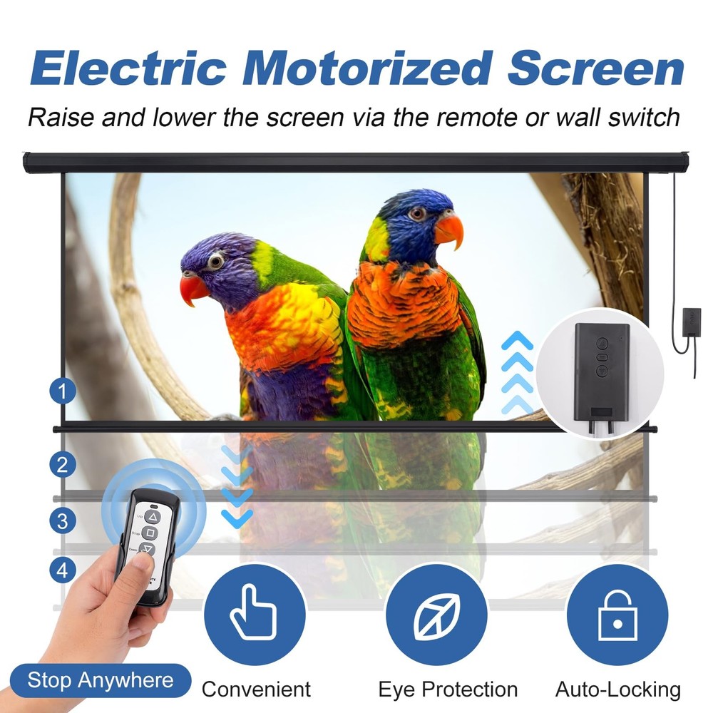 Projector Screen Motorized 84 Inch 16:9 HD Electric Projector Screen Pull Dow...