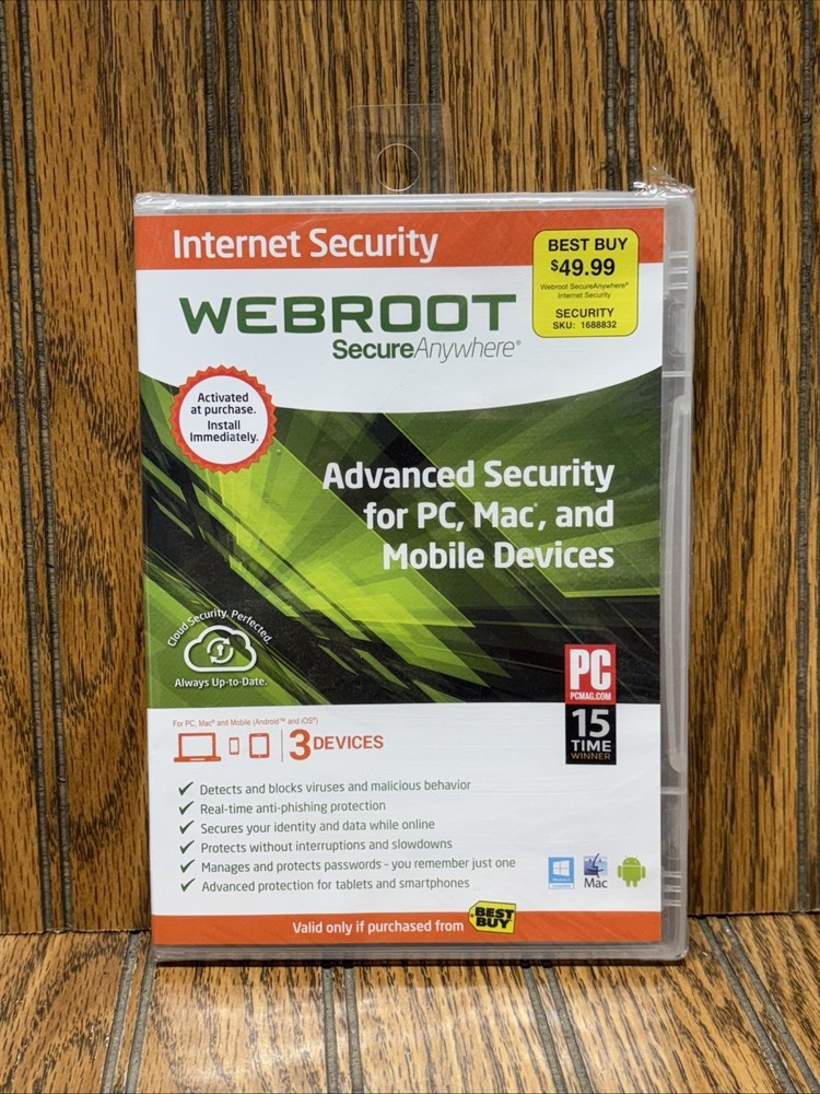 Webroot Internet Security 3 Device PC Mac iOS Android Sealed Retail 2014+