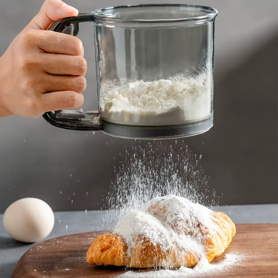 Semi-Automatic Flour Sifter Hand Press Transparent Non-Stick, Kitchen Strainer