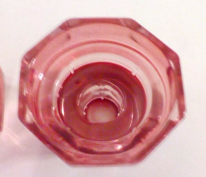 Candle Holders Red Glass Hexagon Shaped Pair 5"