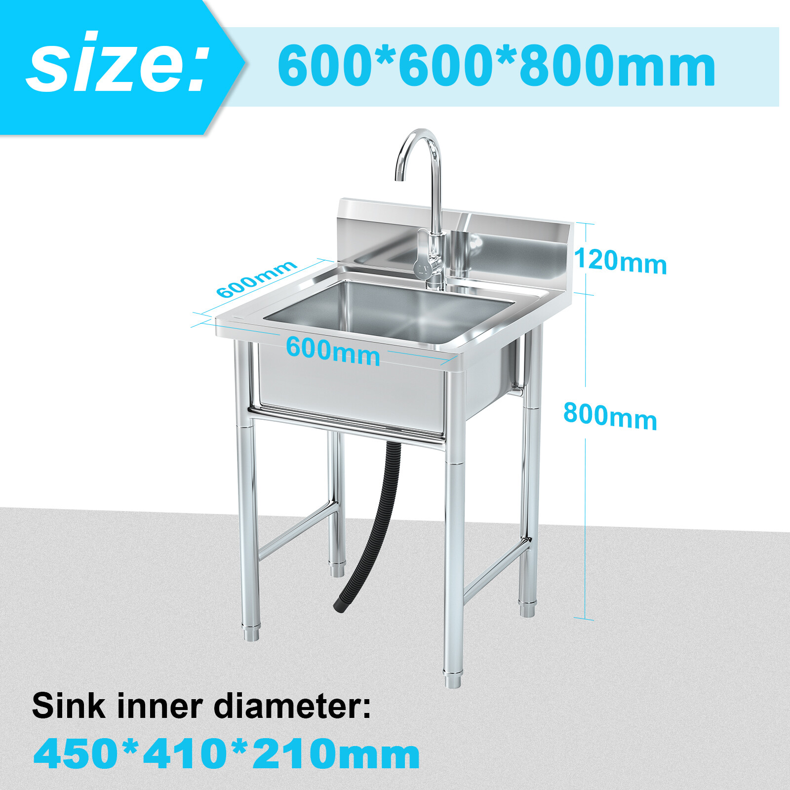 Utility Kitchen Sink Standing Stainless Steel Commercial Restaurant New