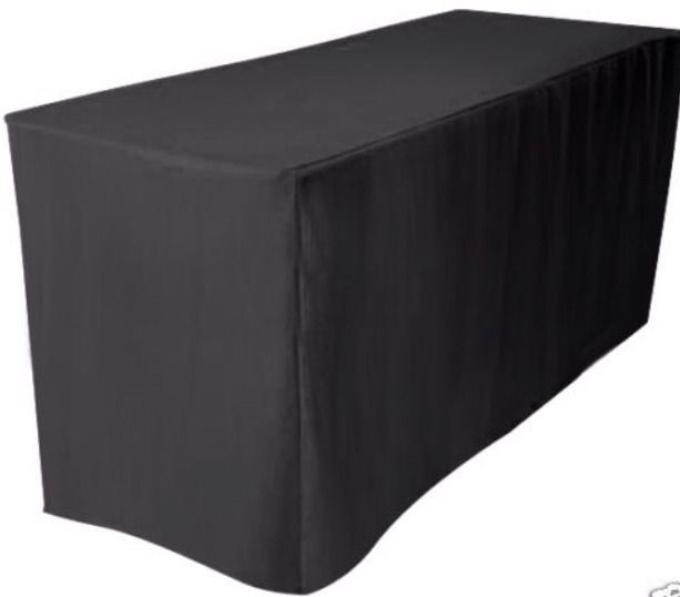 8' ft. Fitted Polyester Table Cover Wedding Banquet Event Tablecloth  BLACK