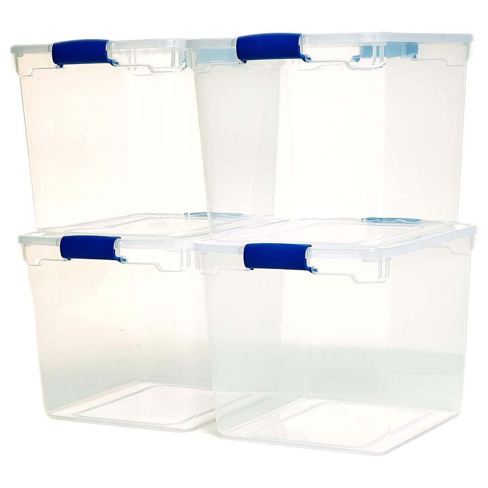 Homz 31 Quart Heavy Duty Clear Plastic Stackable Storage Containers, 16 Pack