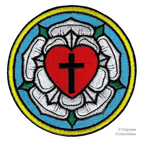 LUTHER ROSE EMBROIDERED PATCH LUTHERAN CHURCH IRON-ON CHRISTIAN CROSS BIKER new