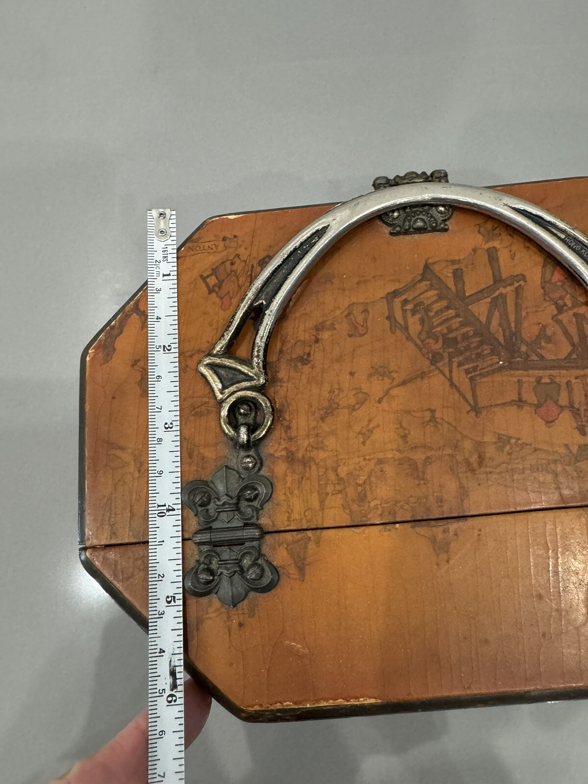 Vintage DECOUPAGE Wood Octagon Purse Box Old City Scenes