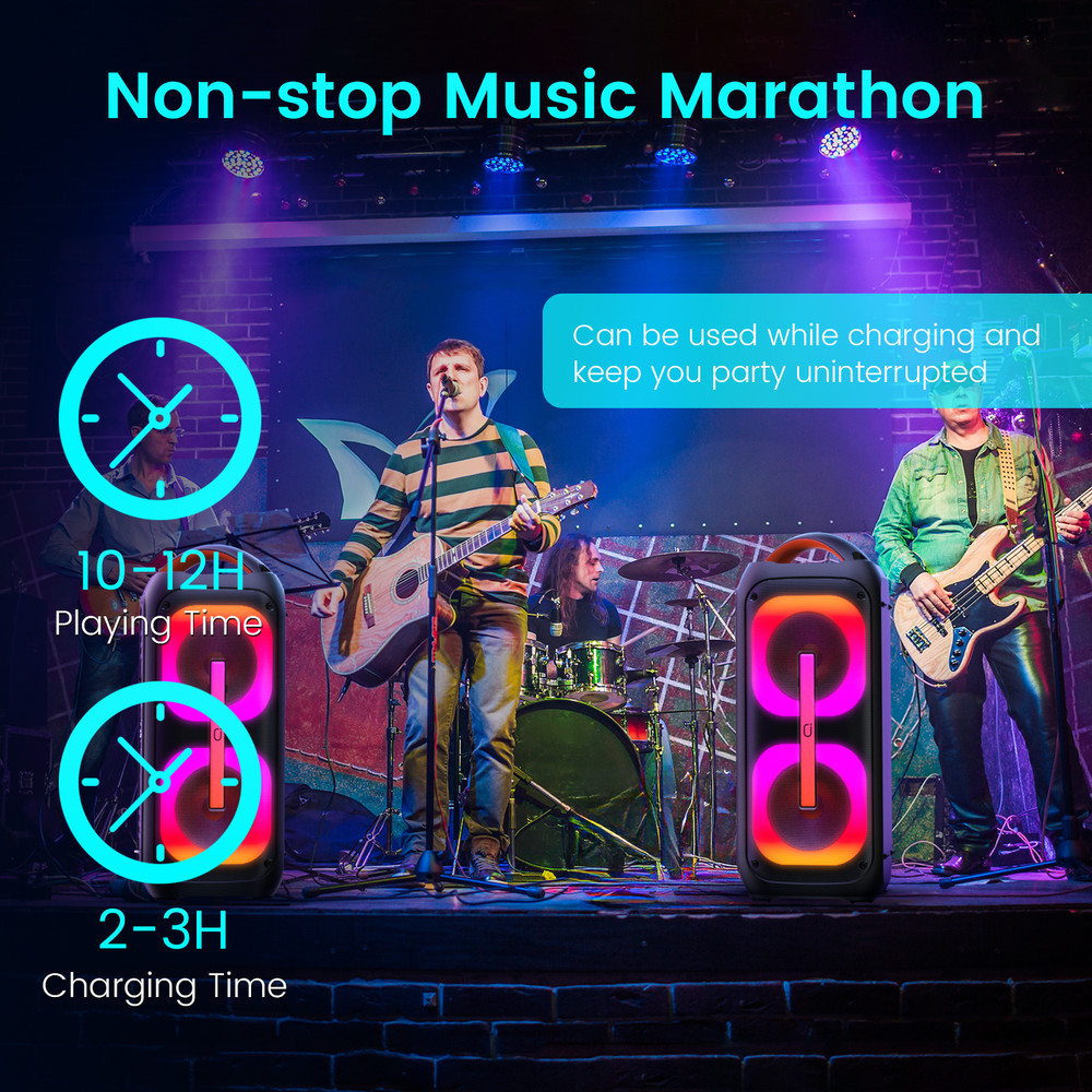 Party Speaker with 2 Wireless Microphnes Rechargeable Bluetooth Speaker Karaoke