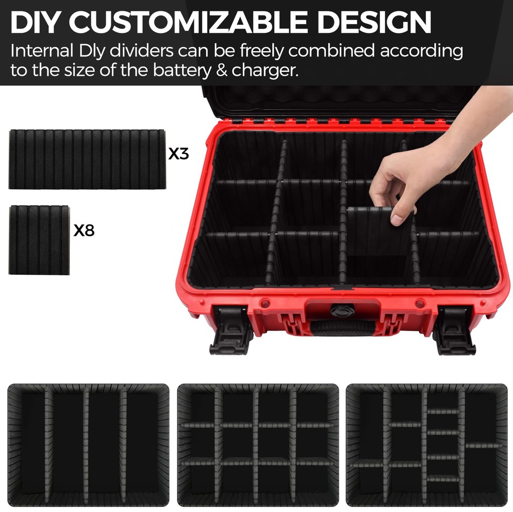 Case for Milwaukee Battery - Extra Large Hard Storage with Adjustable Divider...