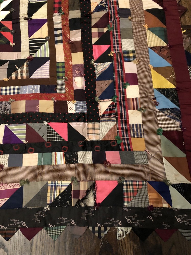 Antique Silk Crazy Quilt With Triangular Border