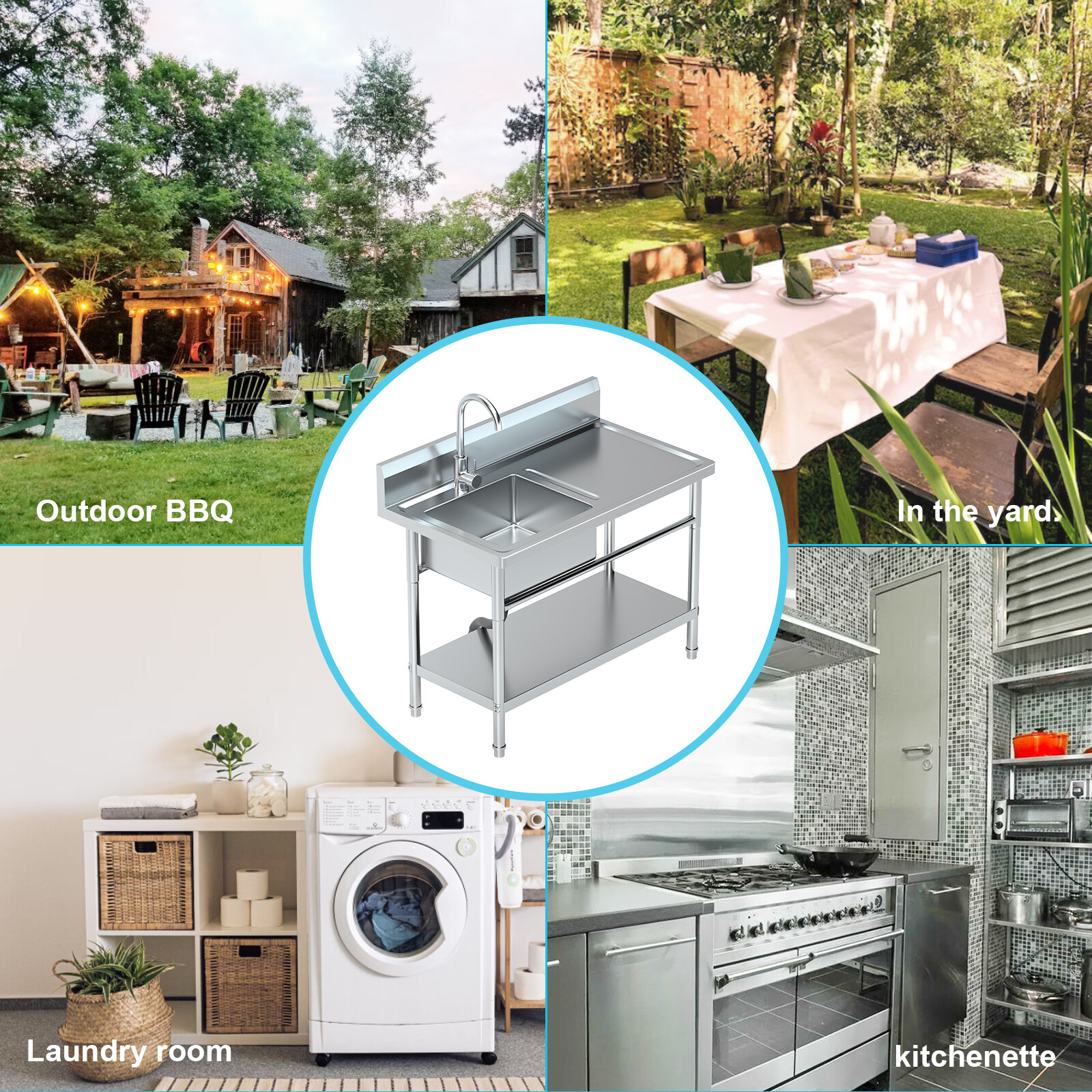 Utility Kitchen Sink Standing Stainless Steel Commercial Restaurant New