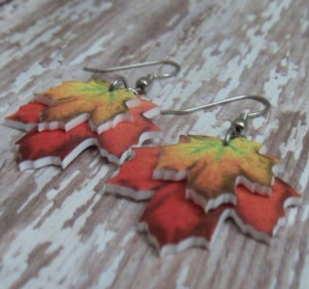 orange yellow fall autumn maple leaf charm earrings