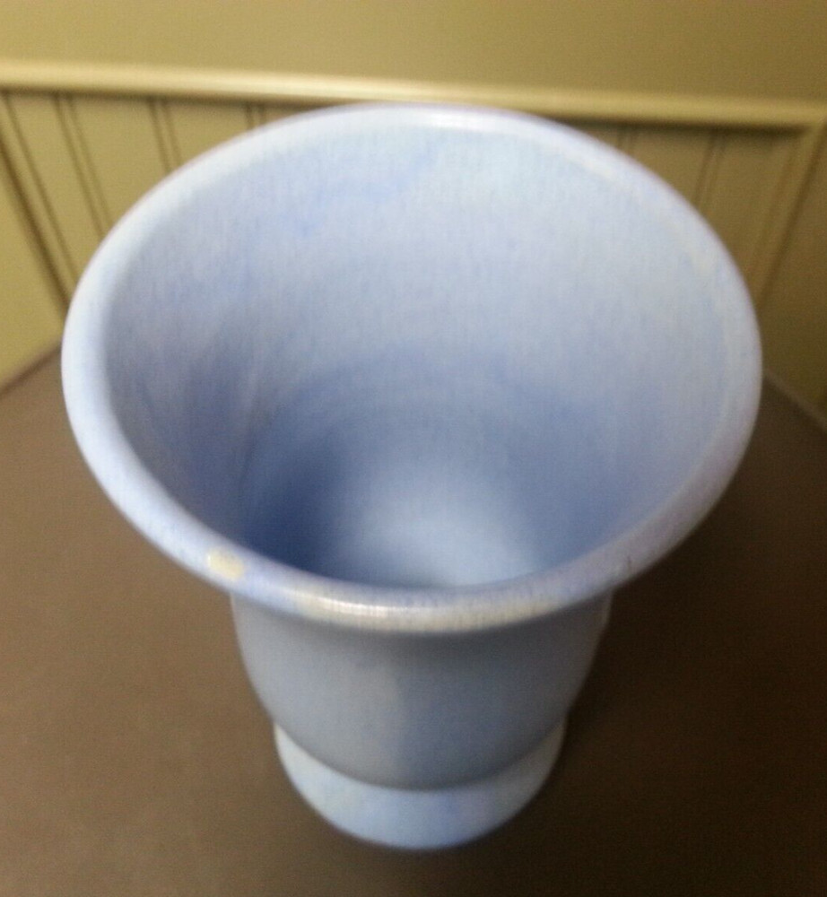 Vtg Ceramic Blue Speckled Vase, Leaf Design