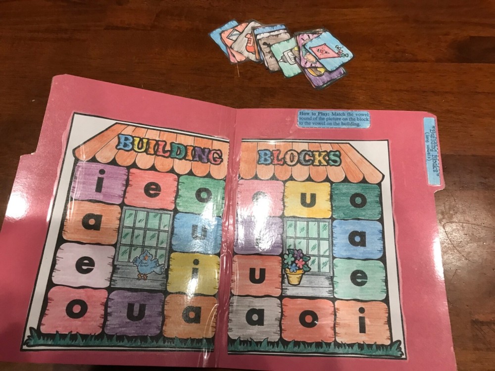 building Blocks, long Vowels 1-4grades language arts file folder game