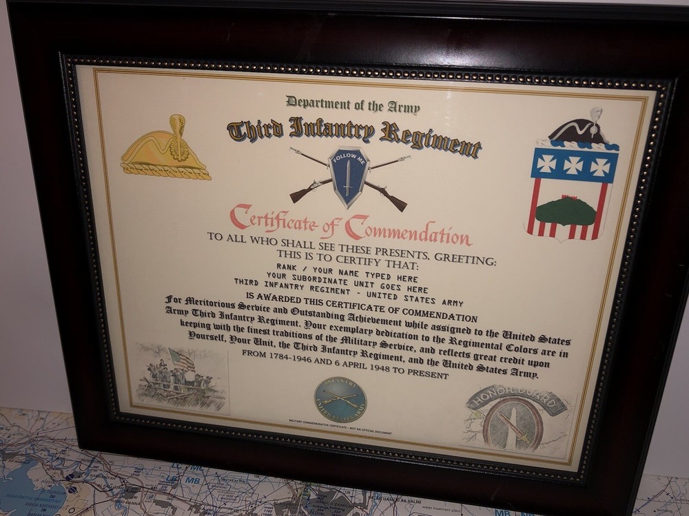 3RD INFANTRY REGIMENT / COMMEMORATIVE - CERTIFICATE OF COMMENDATION