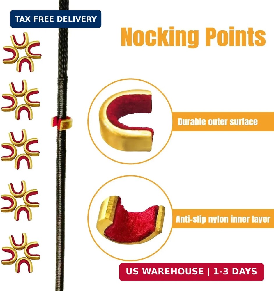 Archery Bow String Nocking Points Set - 20 Pcs Brass Nocking Points and Pliers f