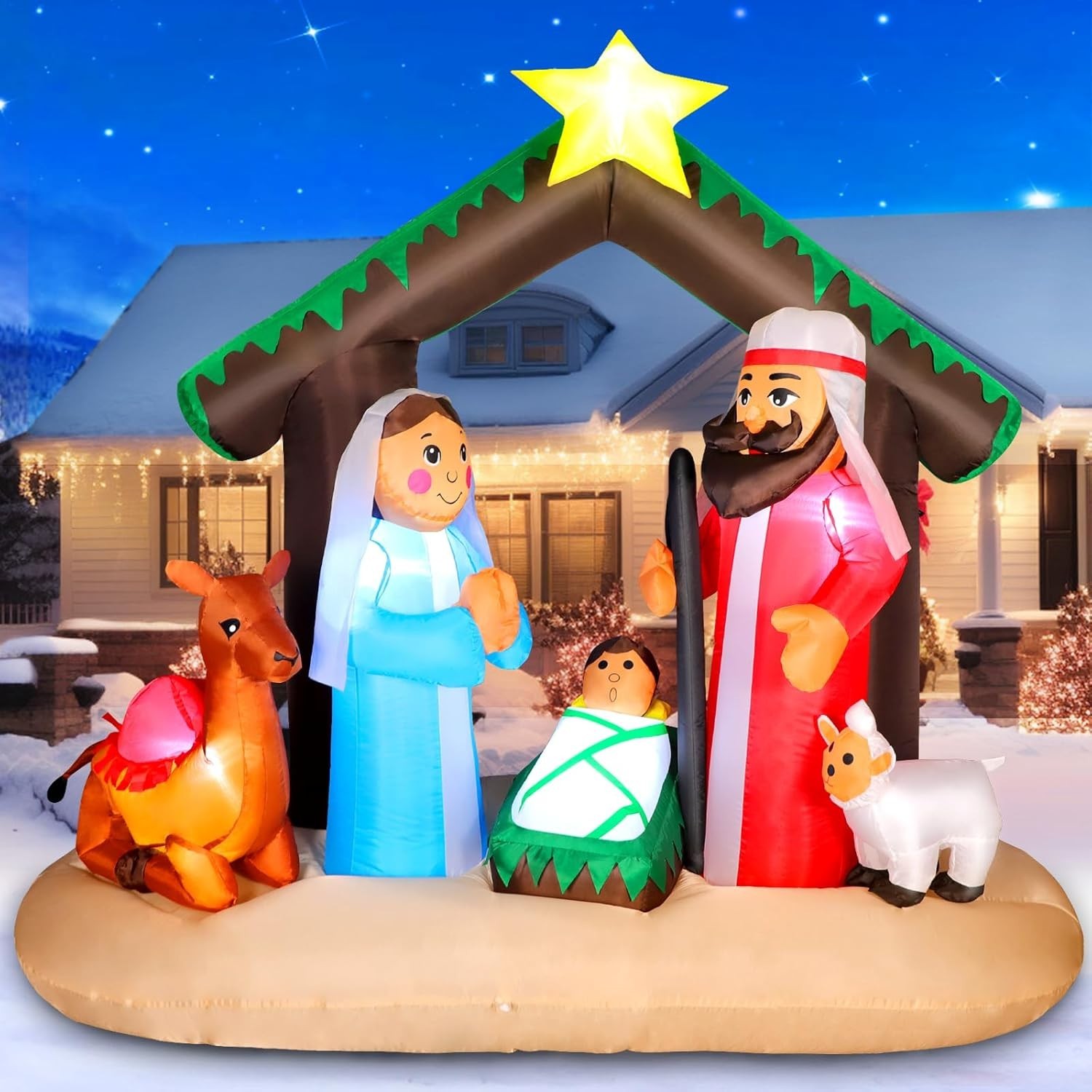 Waterproof 7FT Inflatable Nativity Set – Stable & Eye-Catching Christmas Display