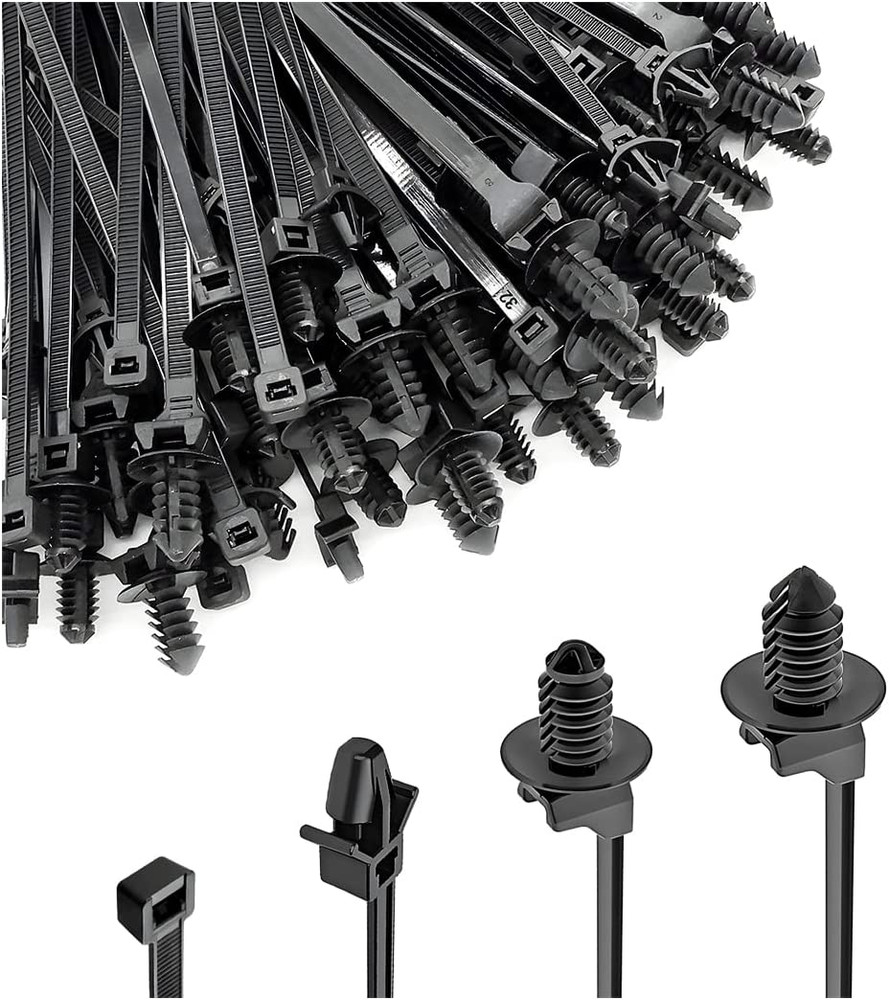 120PCS Car Push Mount Cable Zip Tie, Nylon Self Locking Cable Strap, Engine Bay