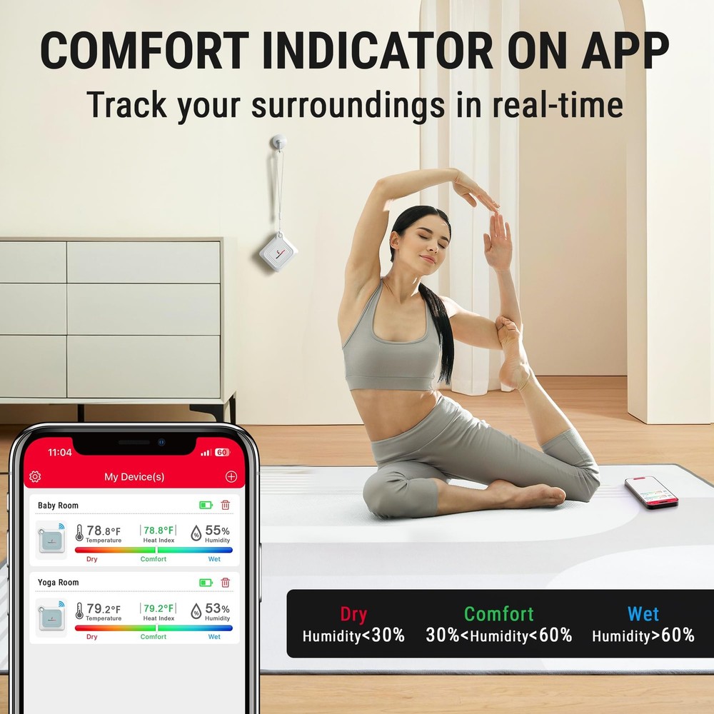 ThermoPro Bluetooth Thermometer Hygrometer, 260FT Range Temperature White