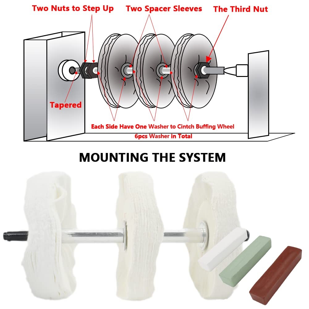Woodworking Lathe Buffing System 16" #2MT Mandrel 3-Step Buffing Wheel Kits 8...