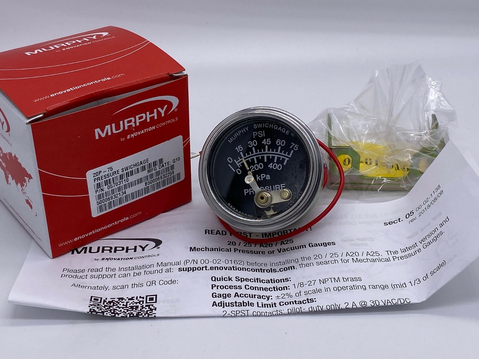 20P-75 Murphy Oil Pressure Gauge, No Fail safe (05703110)
