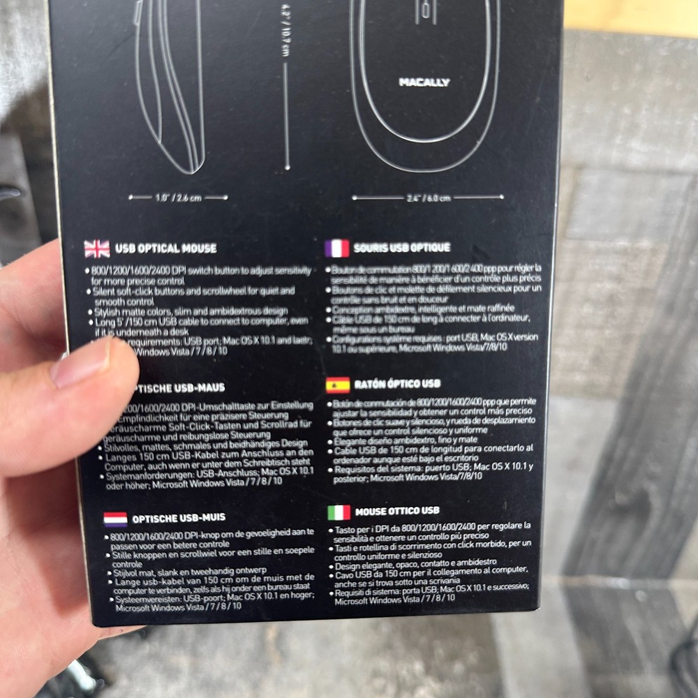 Macally 3 Button Optical USB Wired Mouse for Mac and PC Sealed