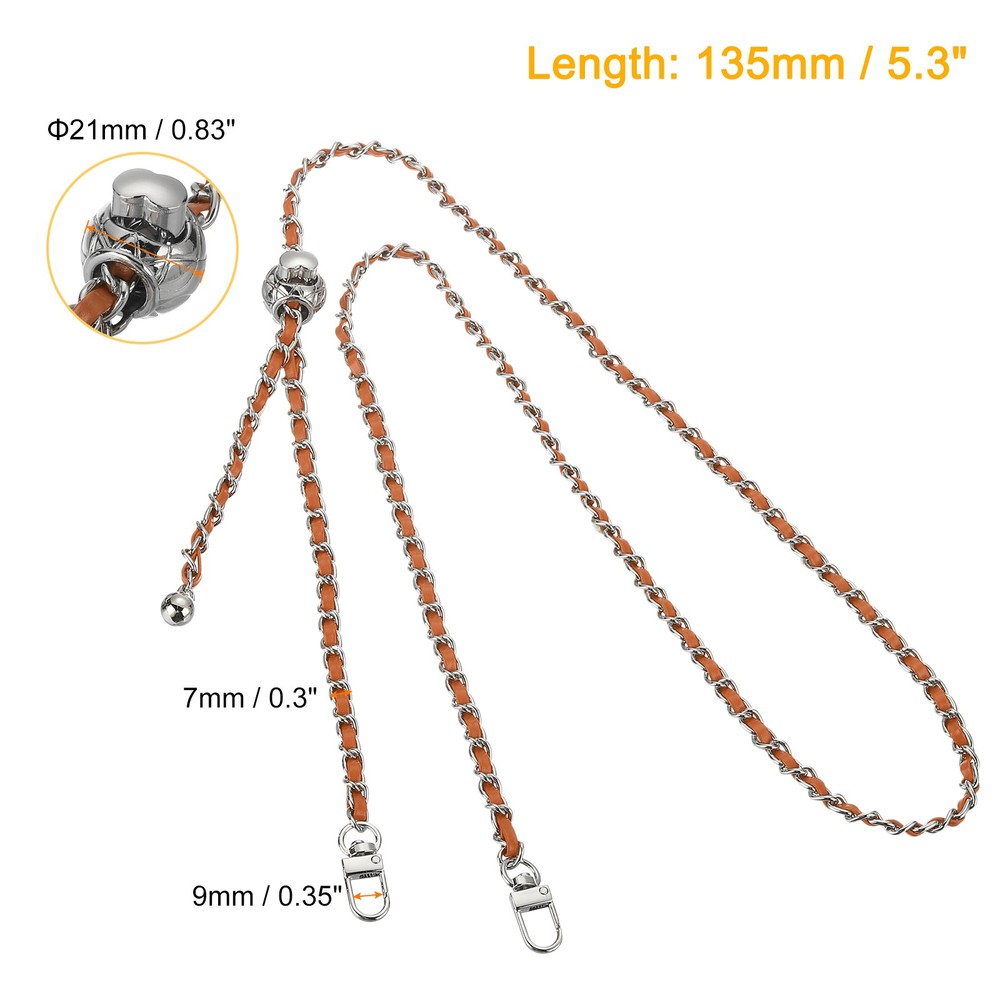 Purse Chain Strap, 53 Inch Adjustable Chains Strap Brown/Silver