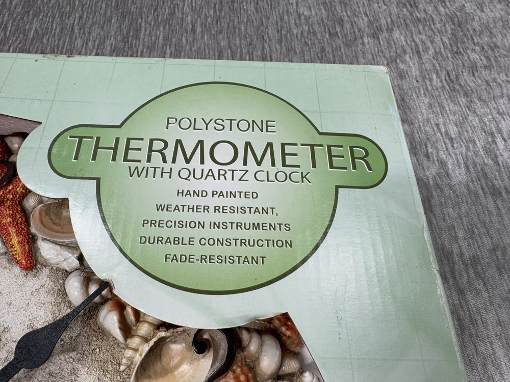 Springfield Clock Thermometer Seashell Ocean Nautical Polystone Indoor Outdoor