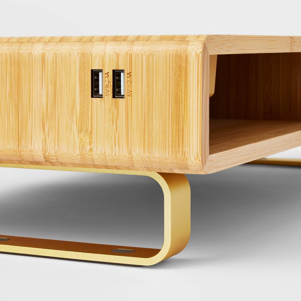 Monitor Riser with USB and Wireless Charging Brown - Threshold