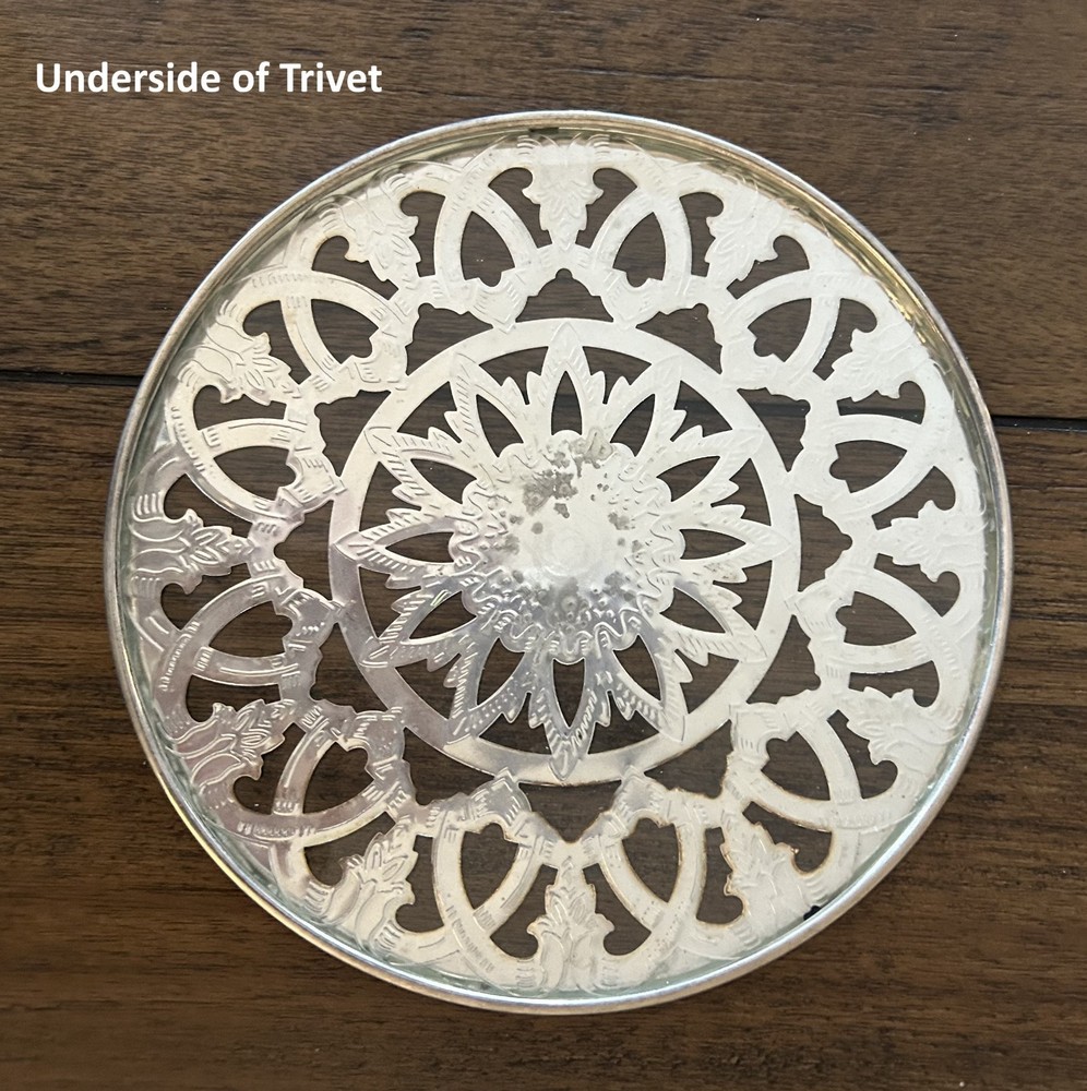 Silver plated Glass Insulated Trivet 6" Leonard with Original Box & Wrappings