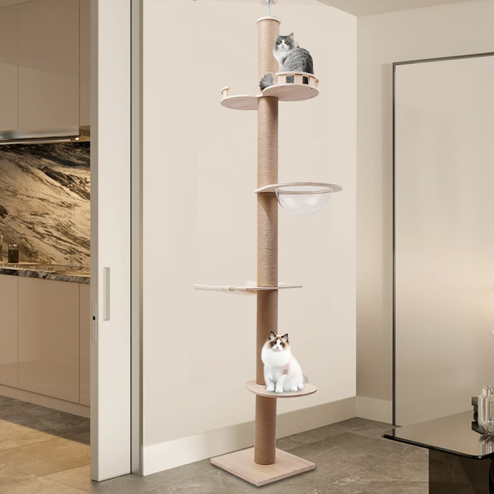 100-104 Inch Adjustable Cat Tree Tower Sisal Rope Scratching Post Multi-Level
