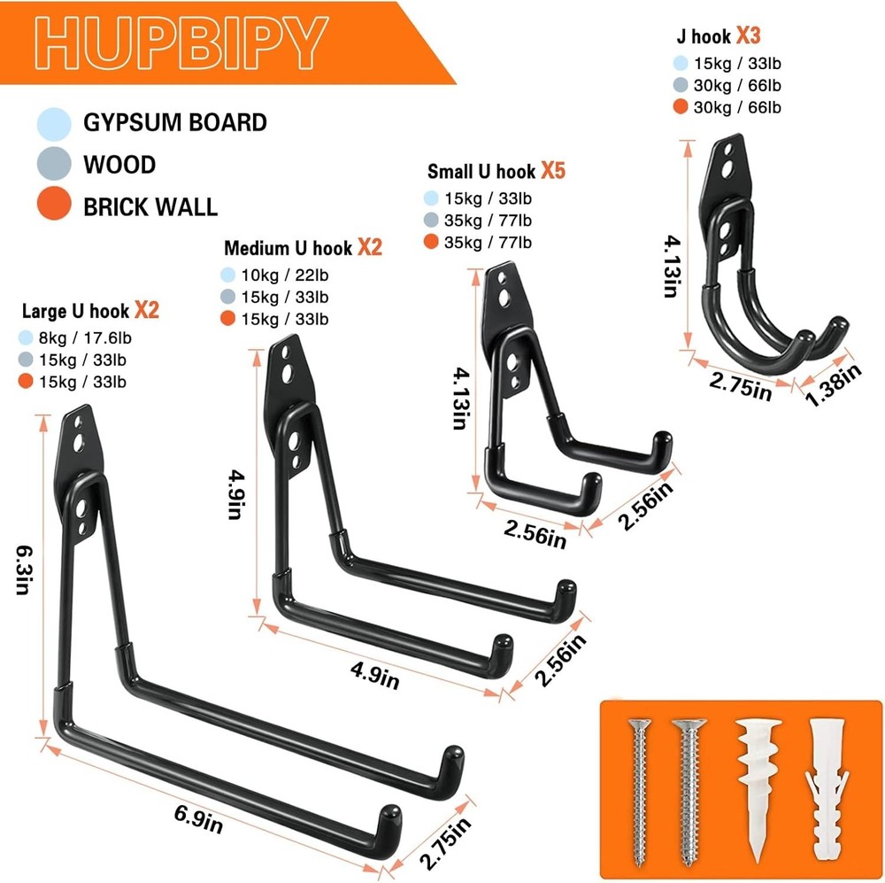 12 Pack Heavy Duty Garage Hooks with Anti-Slip - Ultimate Storage Solution