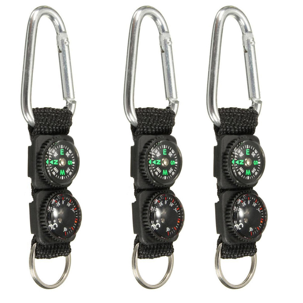 Multifunction Mini Compass Camping Survival Thermometer Carabiner Hook Keychain