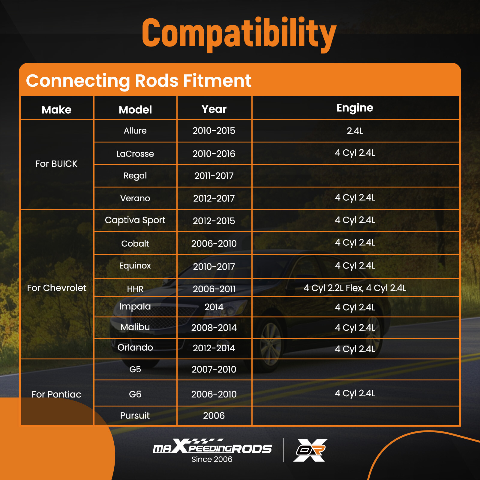 Engine Rebuild Overhaul Connecting Rod, Pistons Kit For Chevrolet Equinox 2.4L