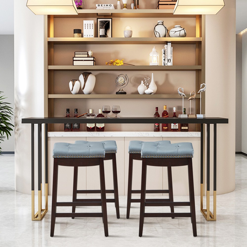 Topbuy 4PCS Saddle Bar Stools Backless Nailhead Counter Stool