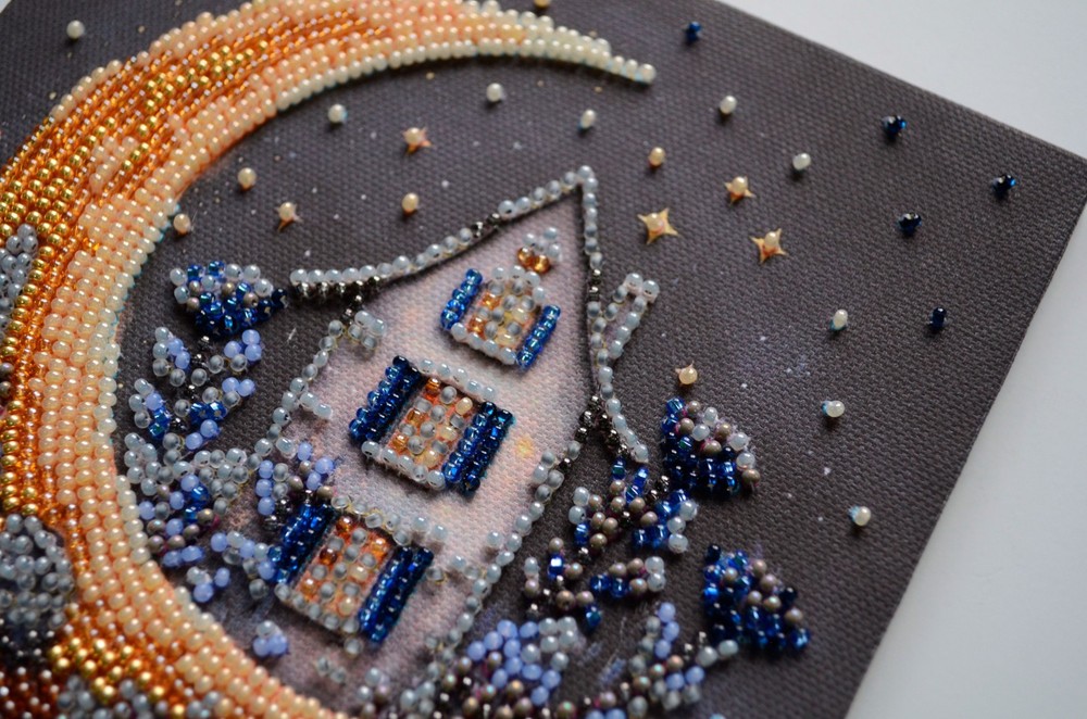 DIY Bead Embroidery Kit Night sky Beaded stitching needlepoint beadwork