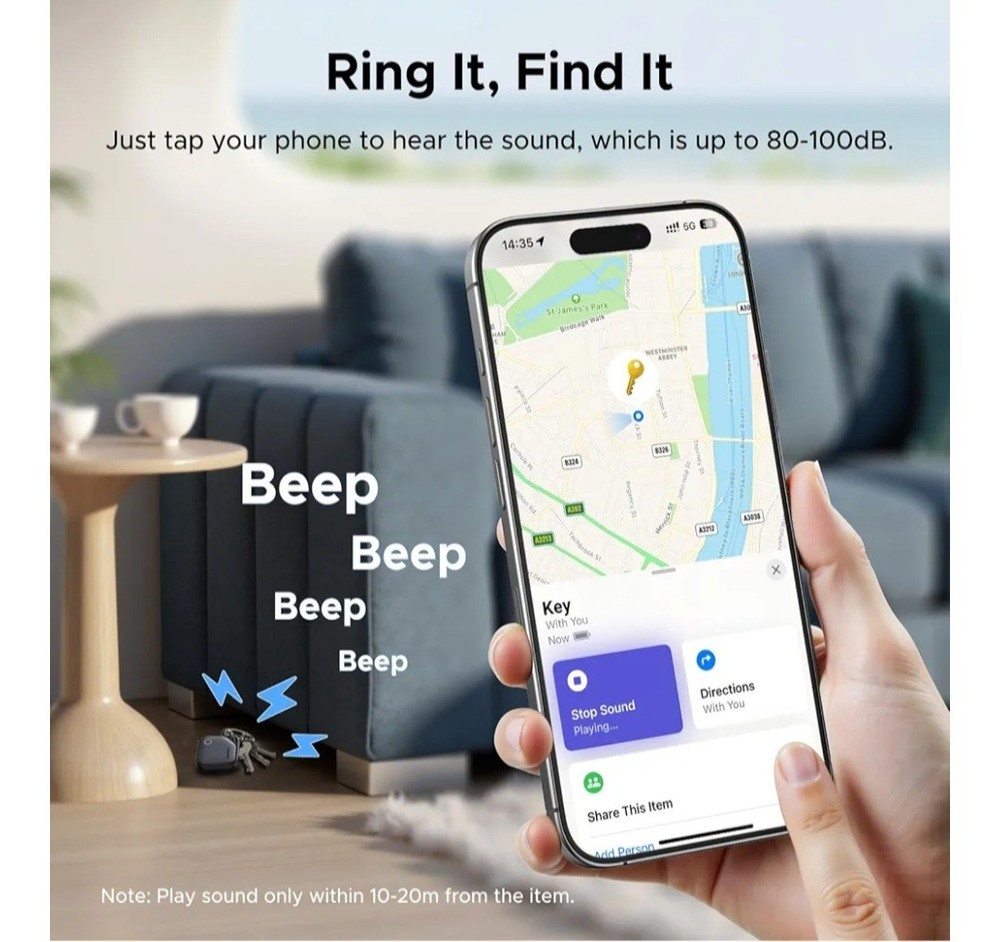 Air Tracker Tags 4 Pack, 2-Year Replaceable Battery Bluetooth Tracker Compatible
