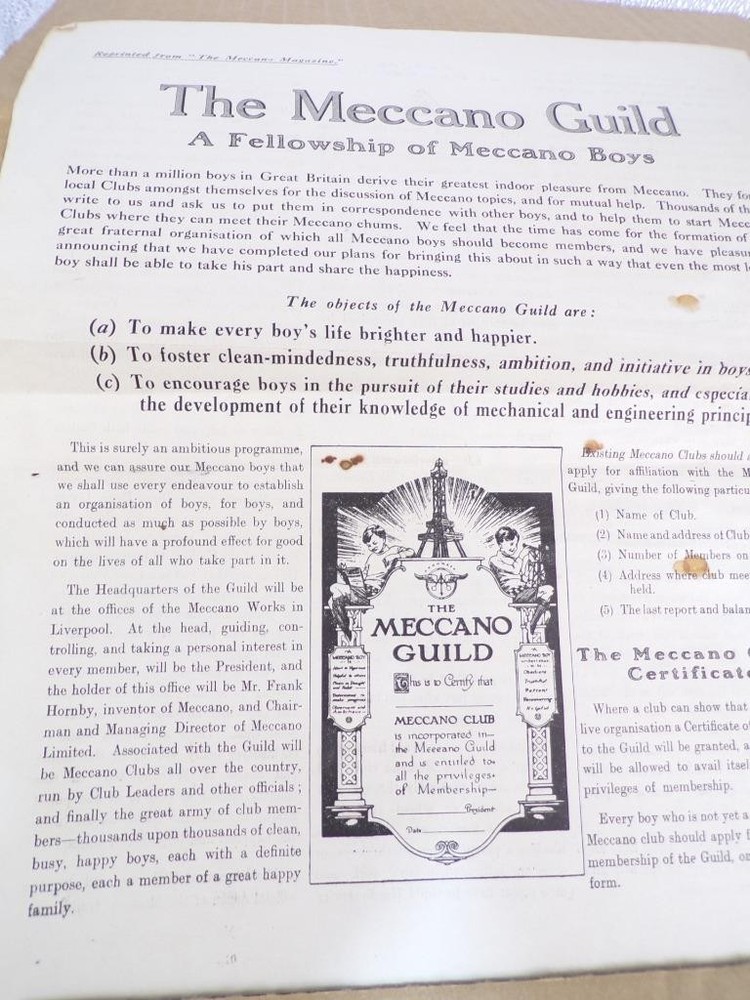 1920 Meccano Guild Fellowship leaflet and application for membership A5
